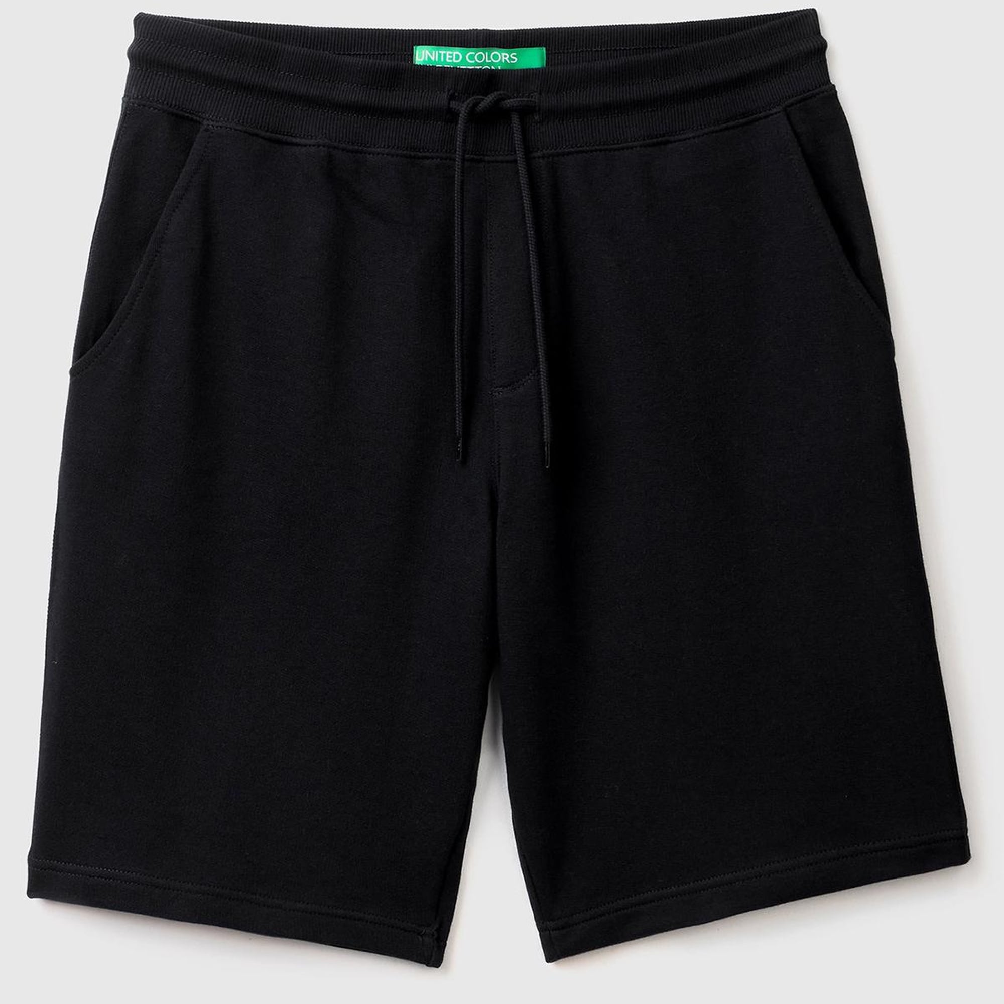 Erkek Siyah %100 Pamuk Logo Detaylı Beli Lastikli Bermuda Şort