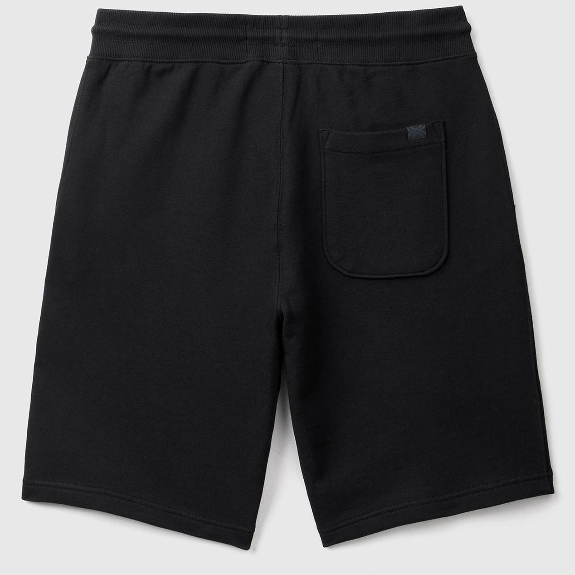 Erkek Siyah %100 Pamuk Logo Detaylı Beli Lastikli Bermuda Şort
