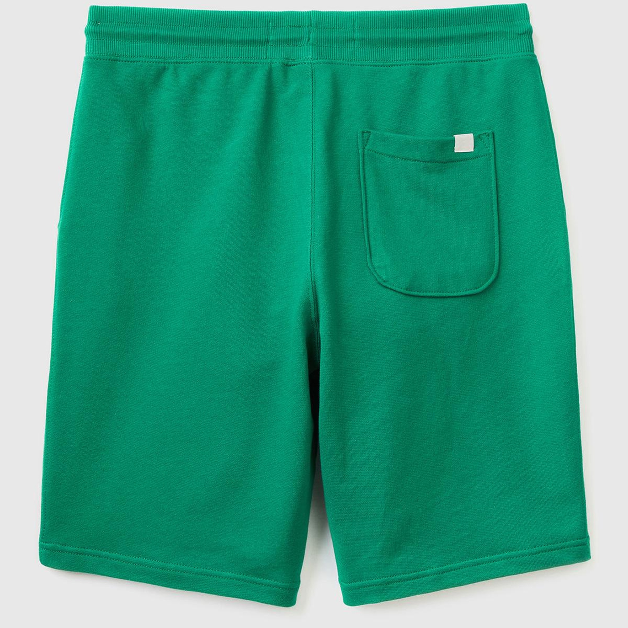 Erkek Koyu Yeşil %100 Pamuk Logo Detaylı Beli Lastikli Bermuda Şort