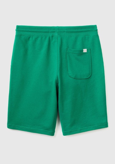  Erkek Koyu Yeşil %100 Pamuk Logo Detaylı Beli Lastikli Bermuda Şort
