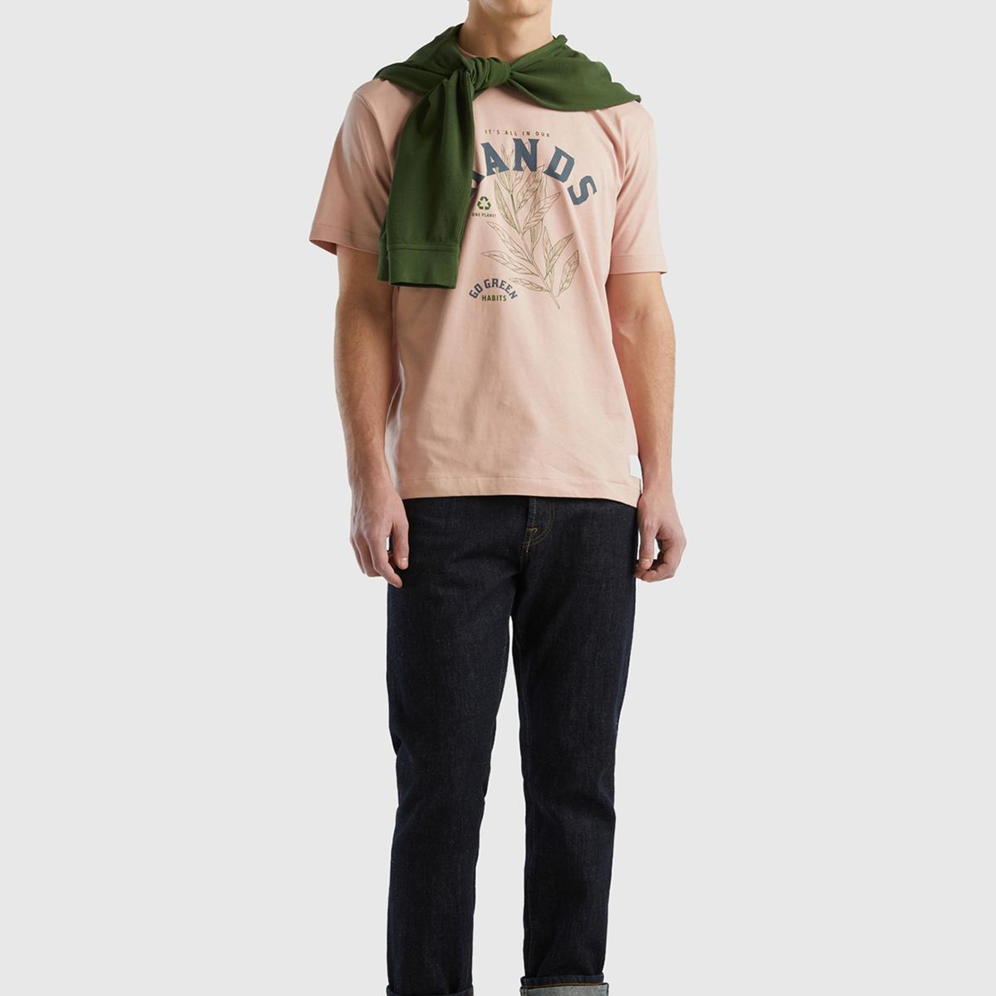 Erkek Pudra %100 Organik Koton Baskılı T-Shirt