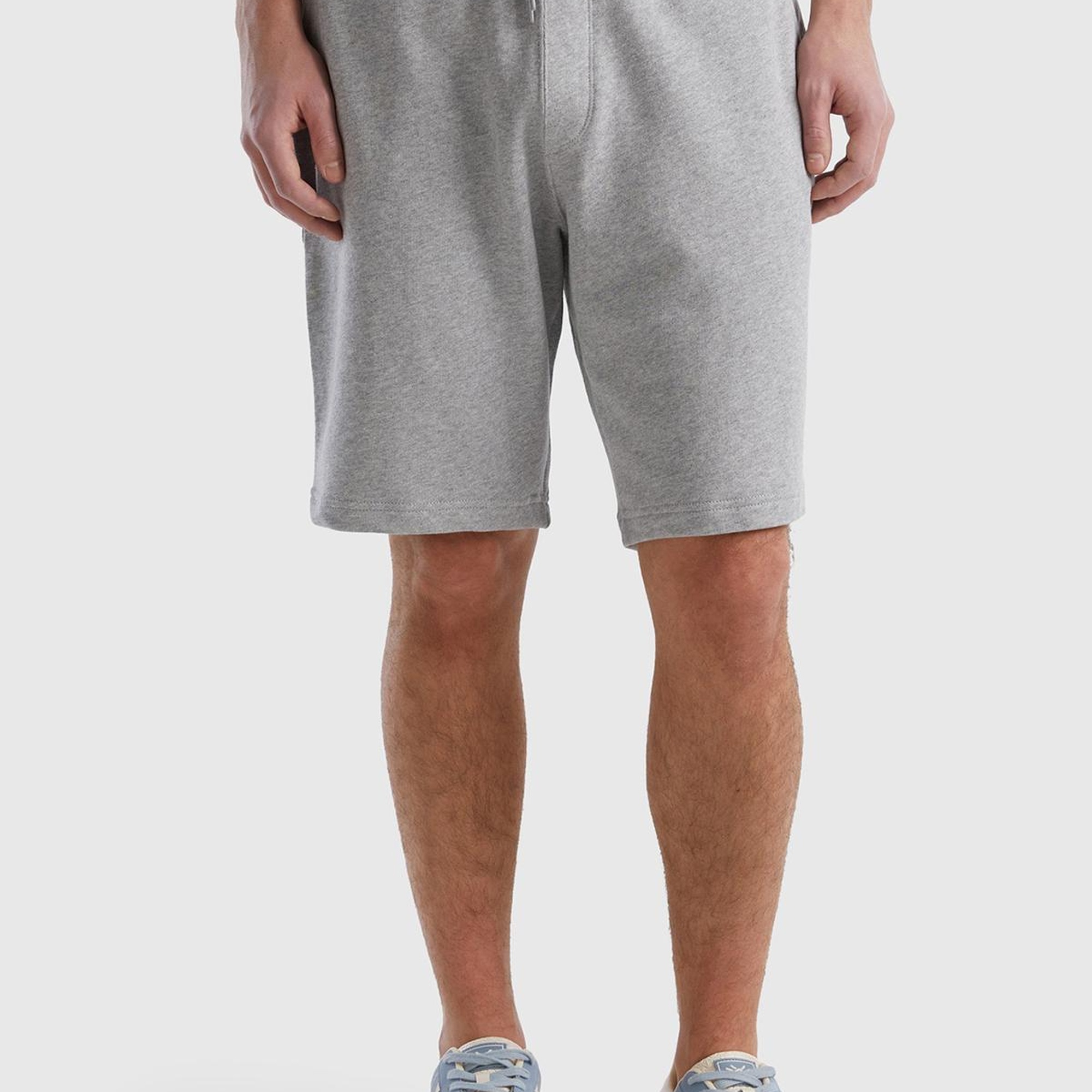 Erkek Gri Melanj %100 Pamuk Logo Detaylı Beli Lastikli Bermuda Şort