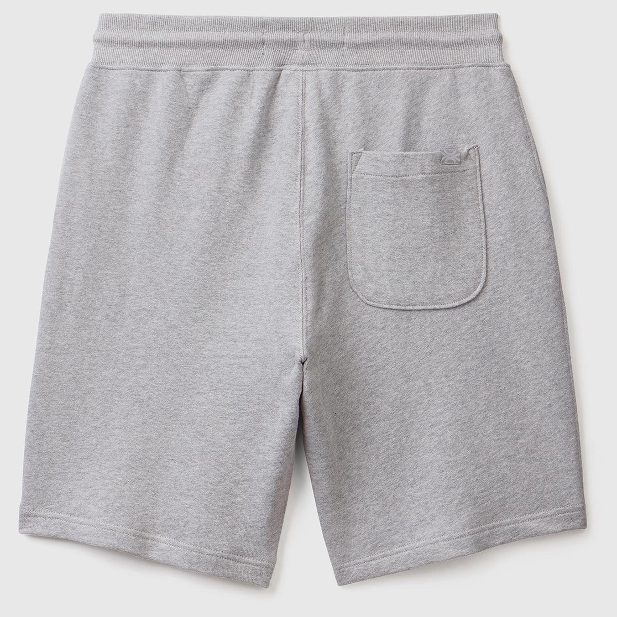 Erkek Gri Melanj %100 Pamuk Logo Detaylı Beli Lastikli Bermuda Şort