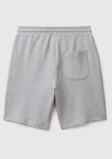  Erkek Gri Melanj %100 Pamuk Logo Detaylı Beli Lastikli Bermuda Şort