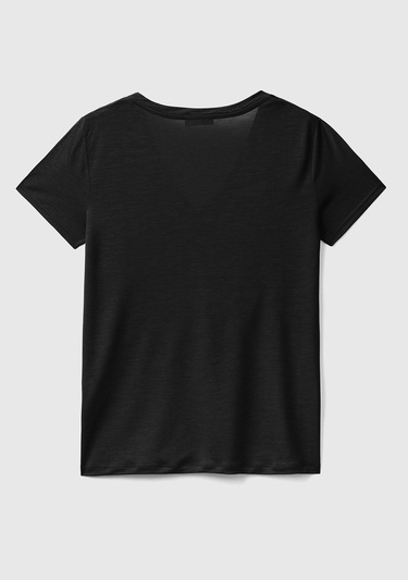  Kadın Siyah %100 Liyosel V Yaka T-Shirt