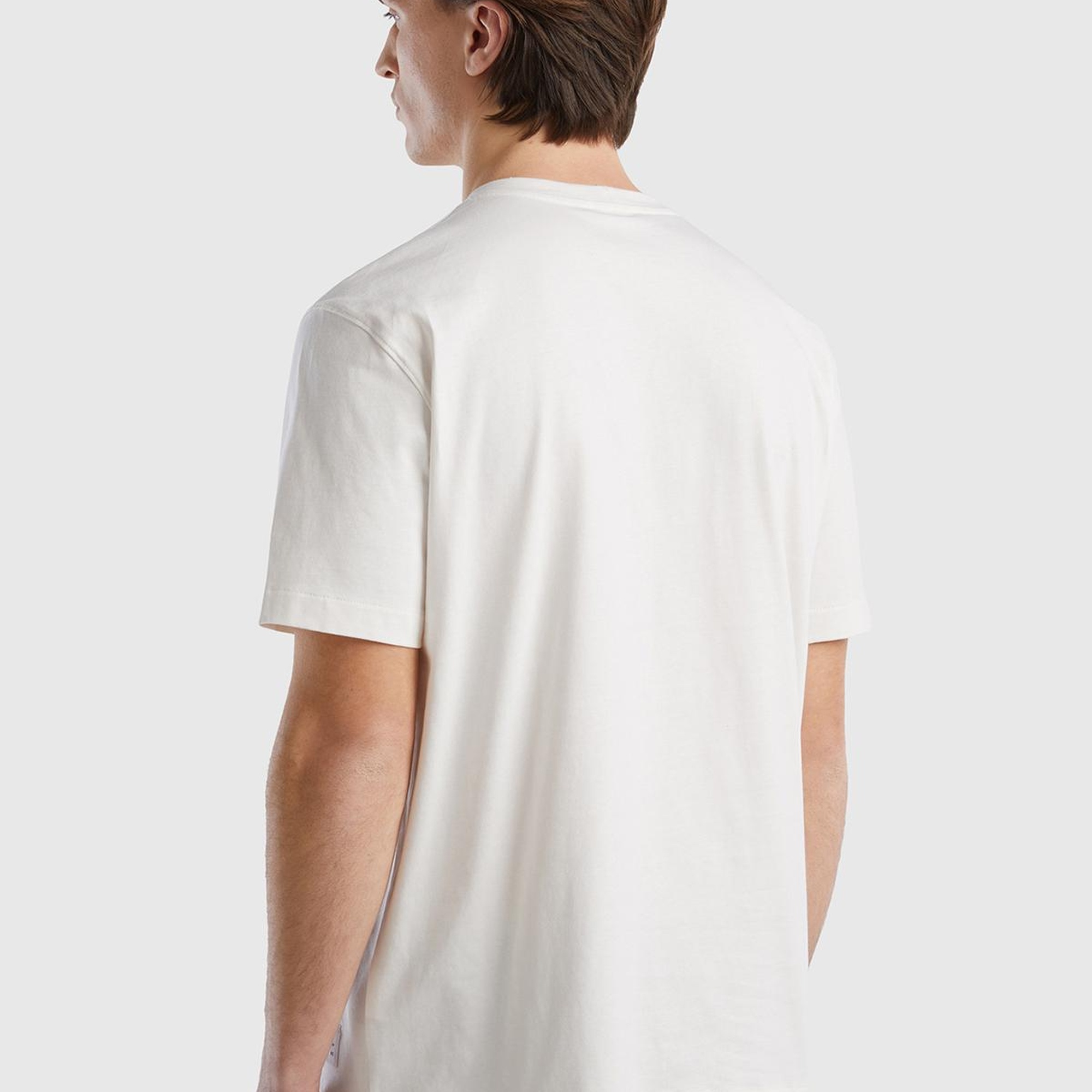 Erkek Beyaz %100 Organik Koton Baskılı T-Shirt