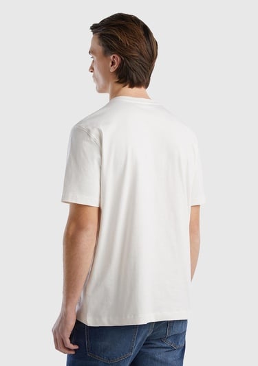  Erkek Beyaz %100 Organik Koton Baskılı T-Shirt