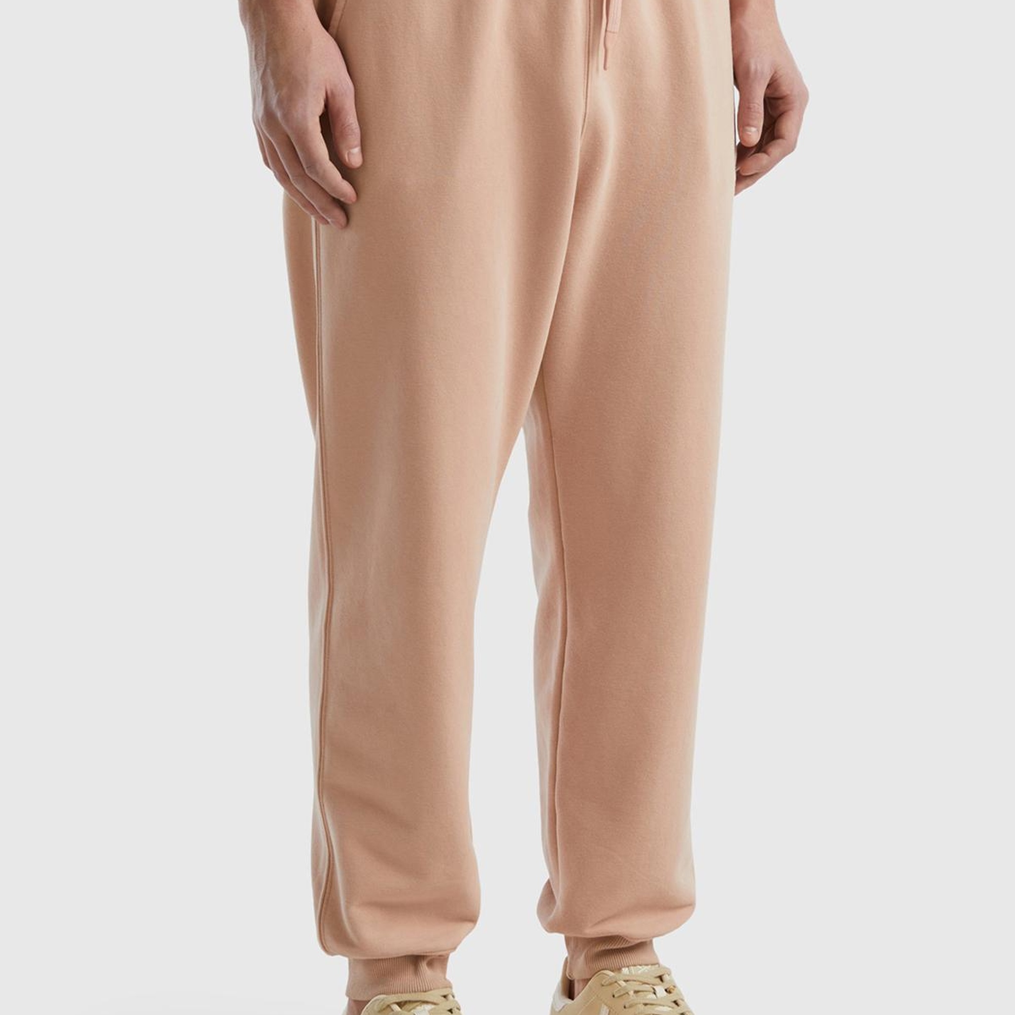 Erkek Pudra Pamuk Karışımlı Beli ve Paçası Büzgülü Eşofman Altı