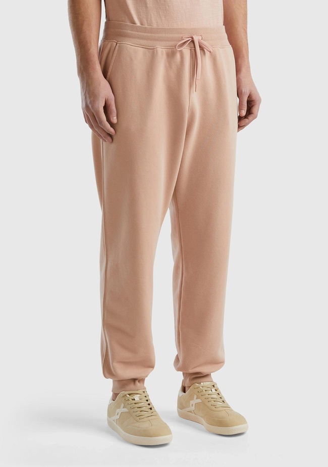  Erkek Pudra Pamuk Karışımlı Beli ve Paçası Büzgülü Eşofman Altı