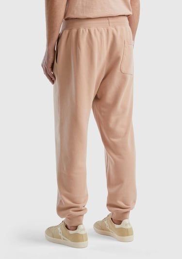  Erkek Pudra Pamuk Karışımlı Beli ve Paçası Büzgülü Eşofman Altı