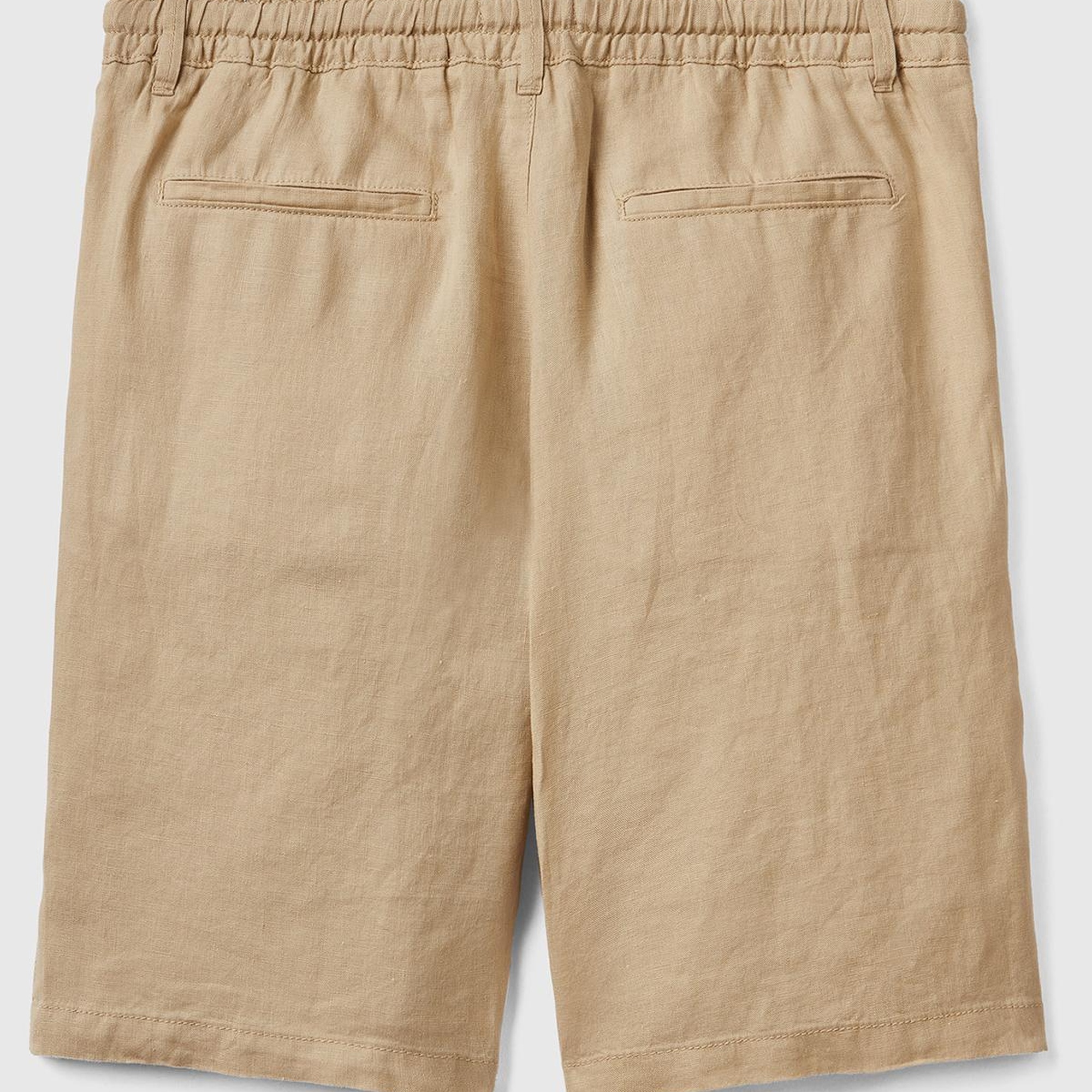 Erkek Bej Bağcıklı Keten Bermuda