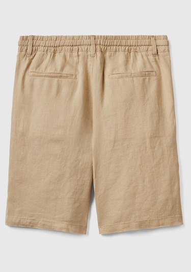  Erkek Bej Bağcıklı Keten Bermuda