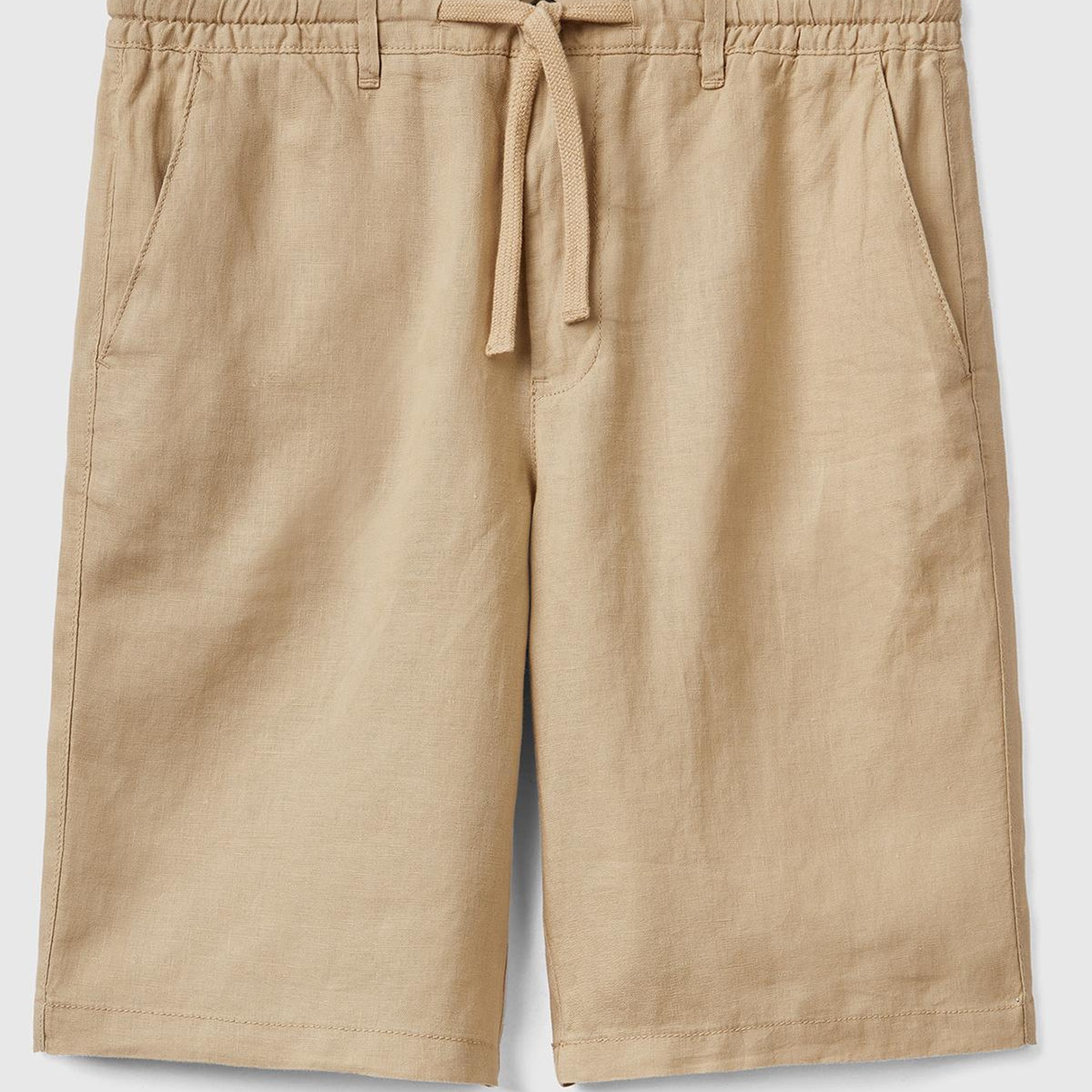 Erkek Bej Bağcıklı Keten Bermuda