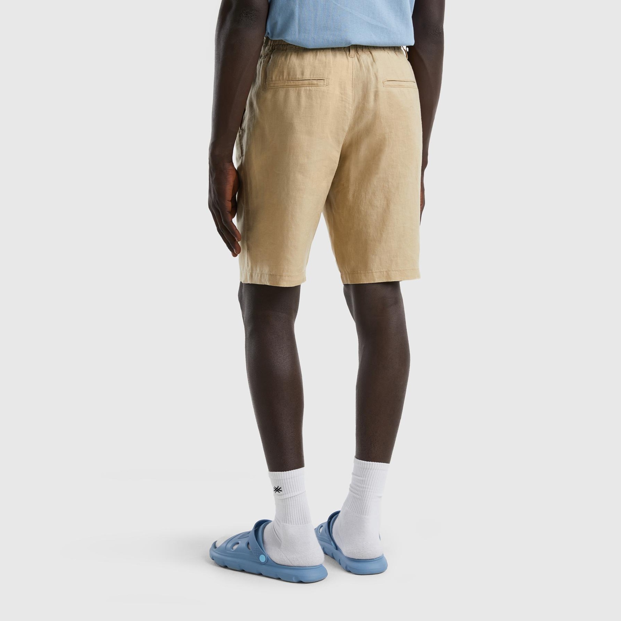 Erkek Bej Bağcıklı Keten Bermuda