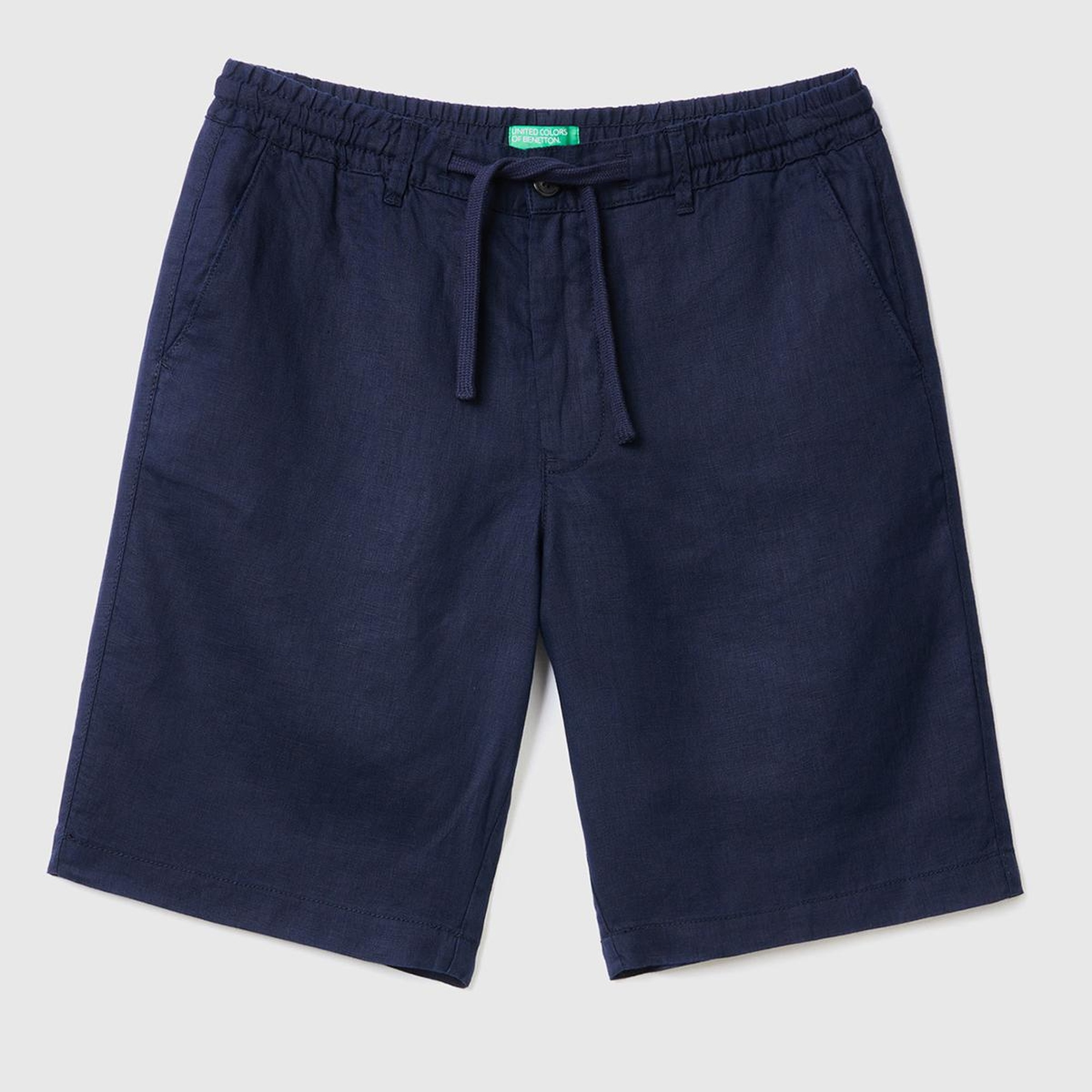 Erkek Koyu Lacivert Bağcıklı Keten Bermuda