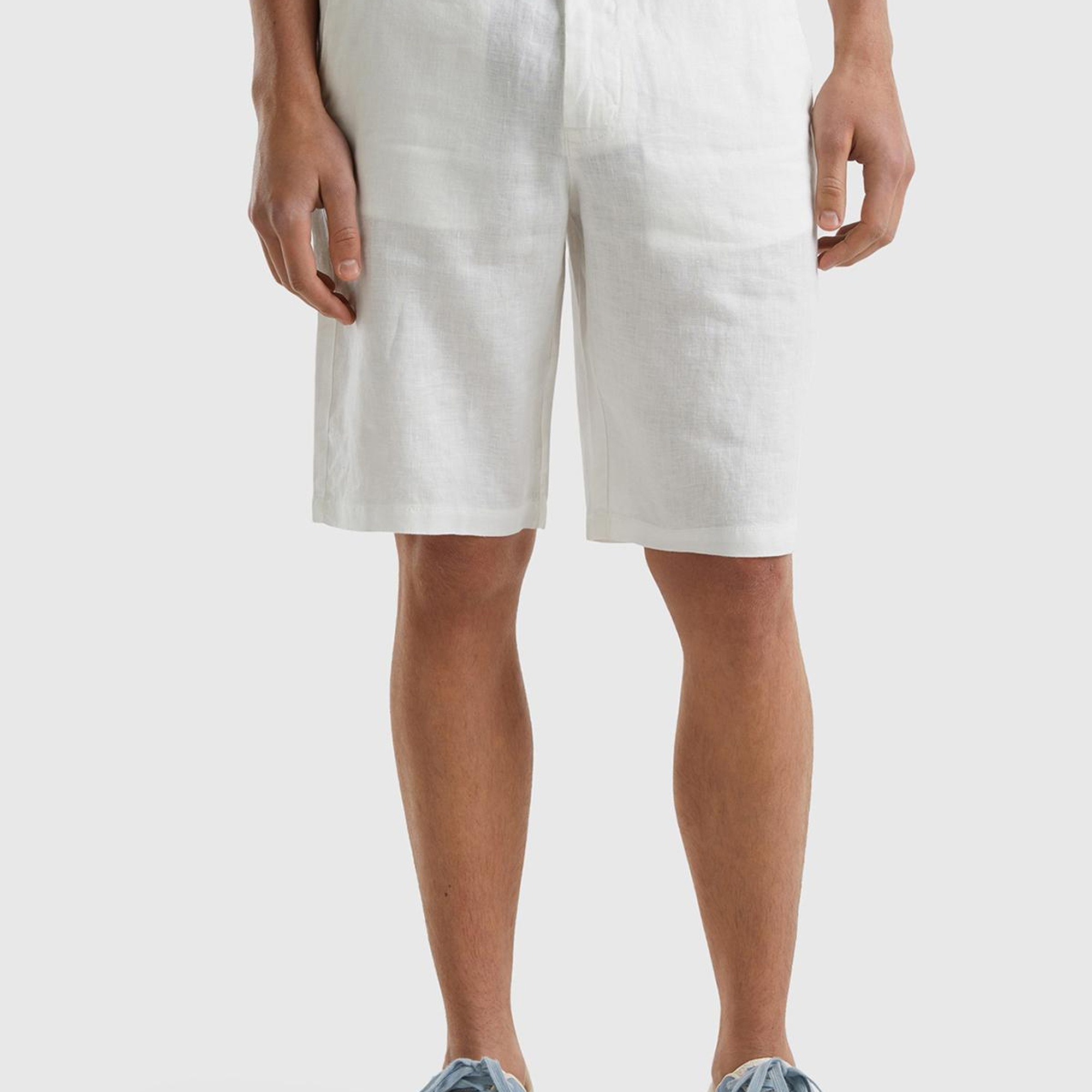 Erkek Krem Bağcıklı Keten Bermuda