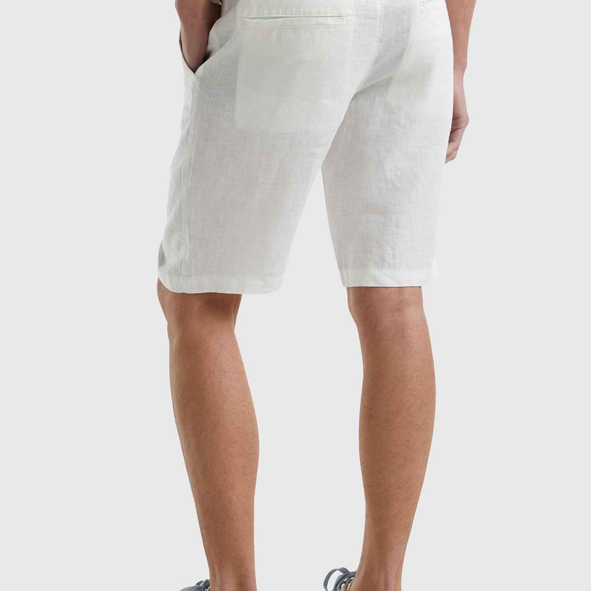 Erkek Krem Bağcıklı Keten Bermuda