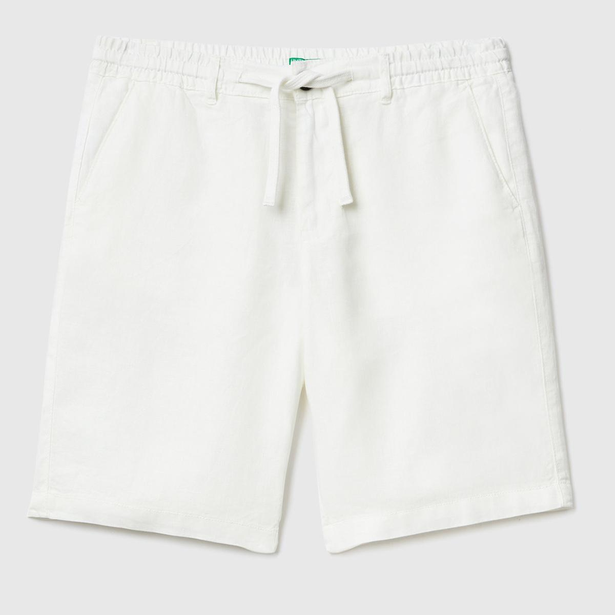 Erkek Krem Bağcıklı Keten Bermuda