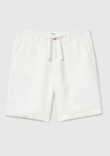  Erkek Krem Bağcıklı Keten Bermuda