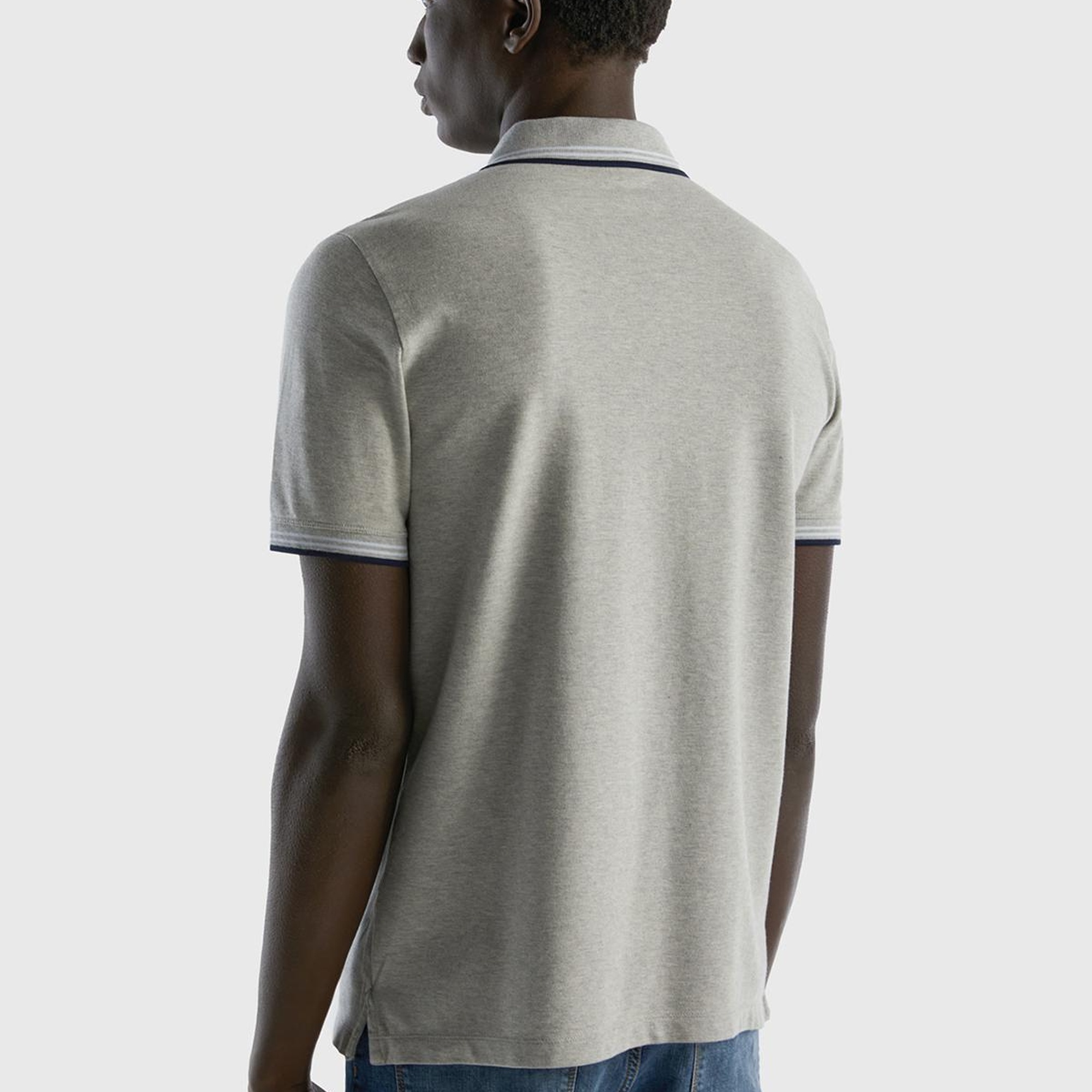 Erkek Gri Melanj Kol ve Yaka Ucu Çizgili Polo