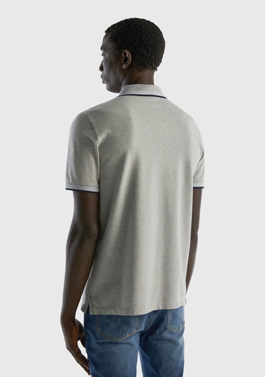  Erkek Gri Melanj Kol ve Yaka Ucu Çizgili Polo