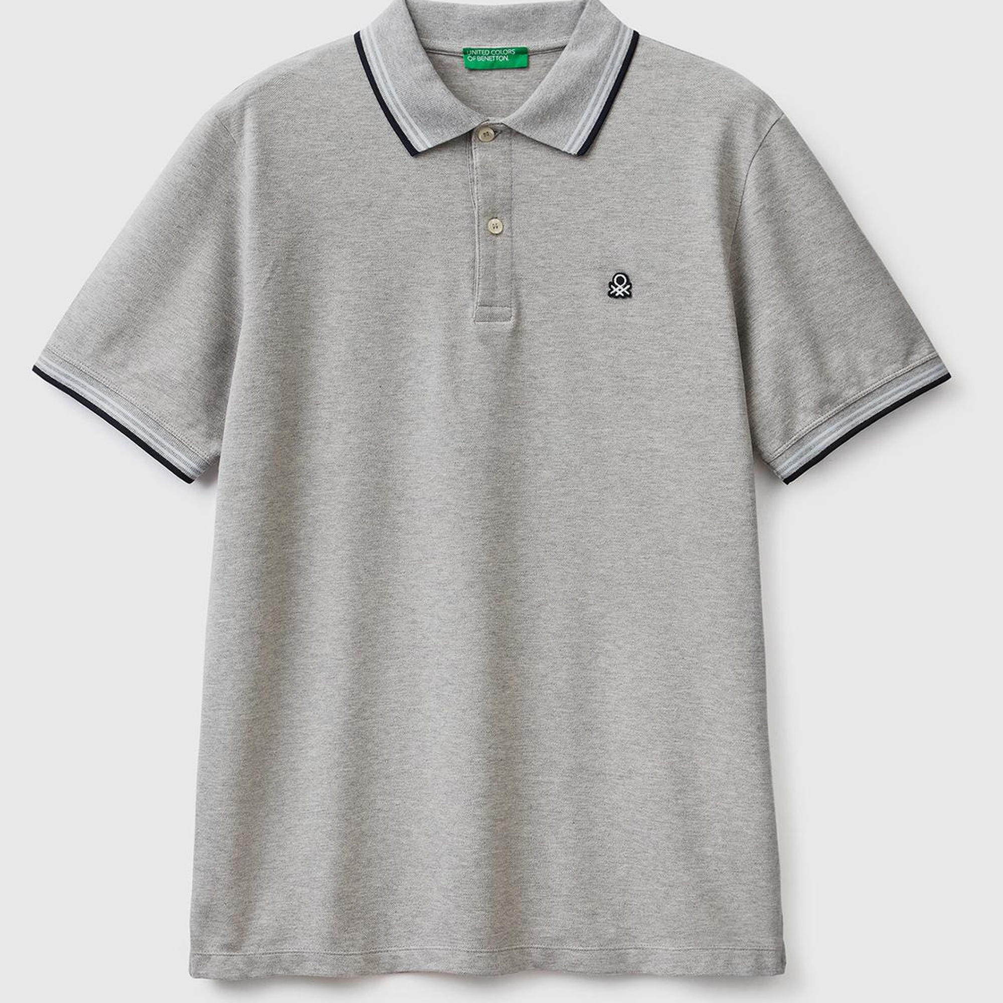 Erkek Gri Melanj Kol ve Yaka Ucu Çizgili Polo