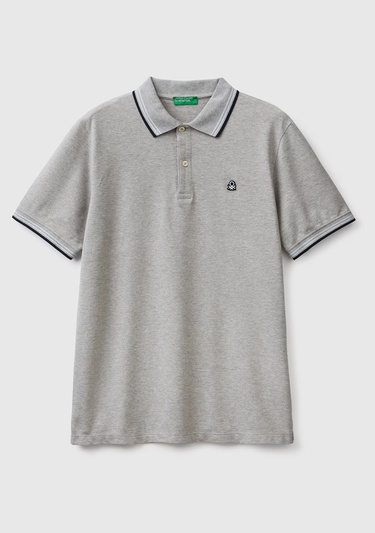  Erkek Gri Melanj Kol ve Yaka Ucu Çizgili Polo