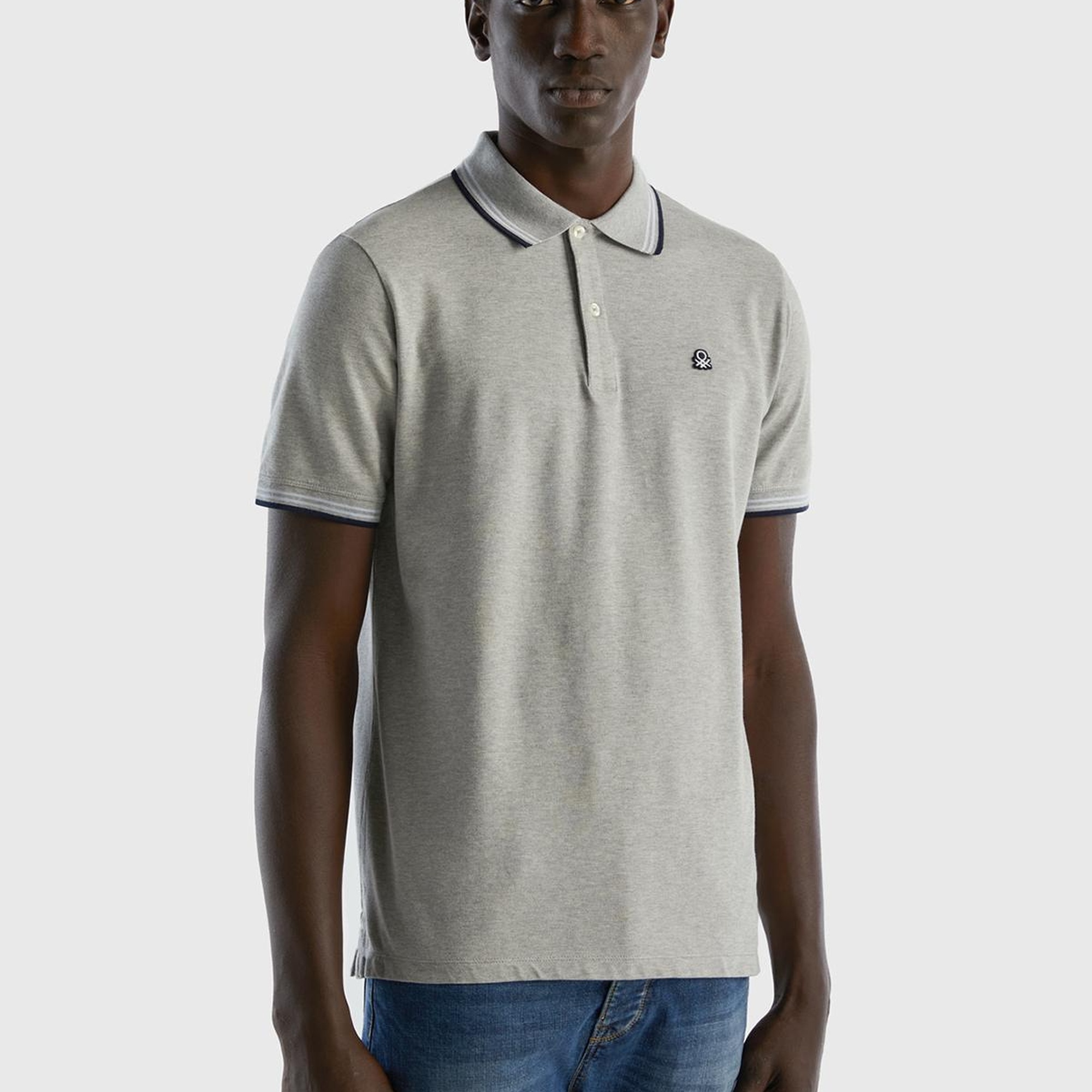 Erkek Gri Melanj Kol ve Yaka Ucu Çizgili Polo