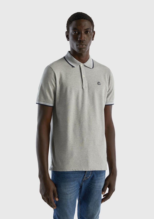  Erkek Gri Melanj Kol ve Yaka Ucu Çizgili Polo