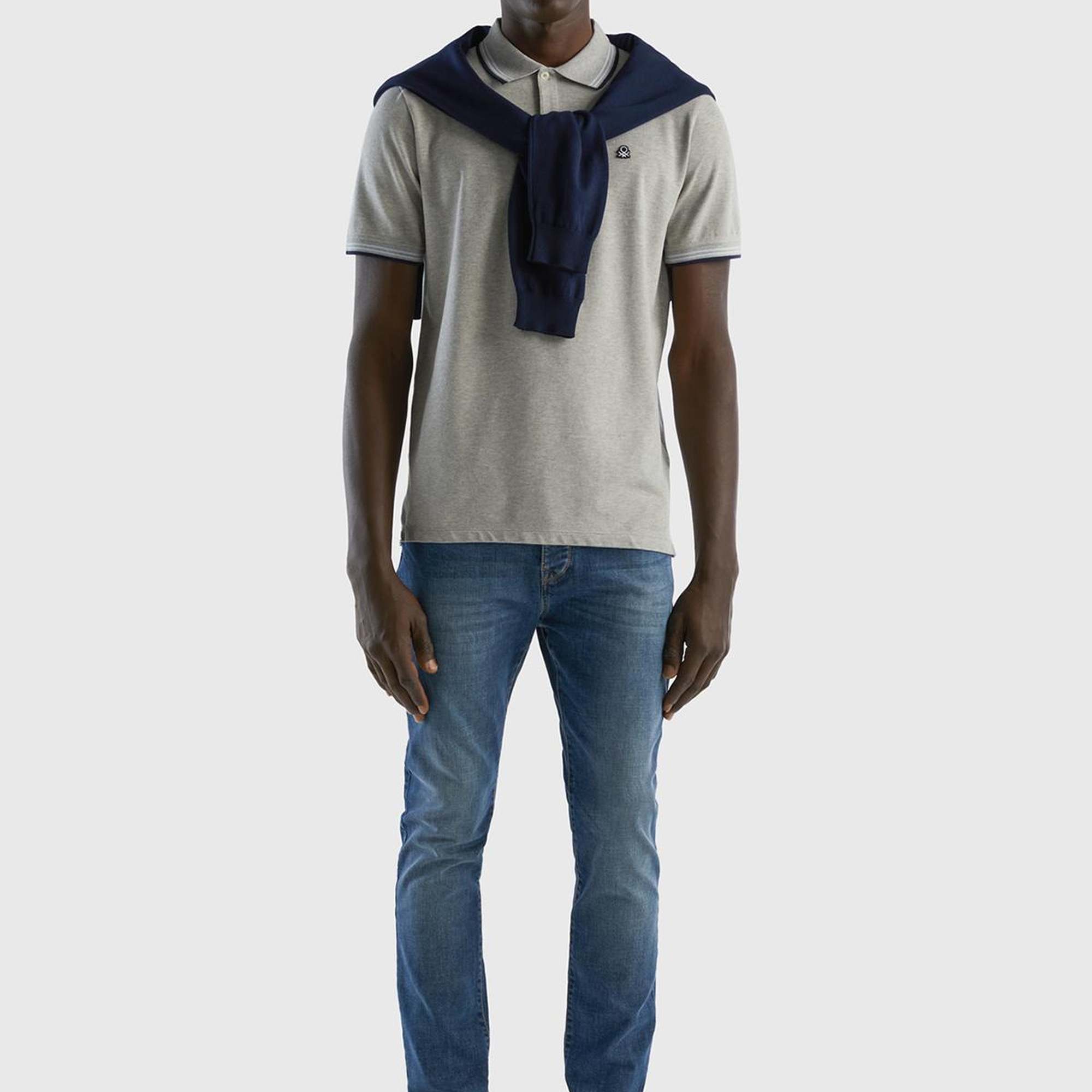 Erkek Gri Melanj Kol ve Yaka Ucu Çizgili Polo