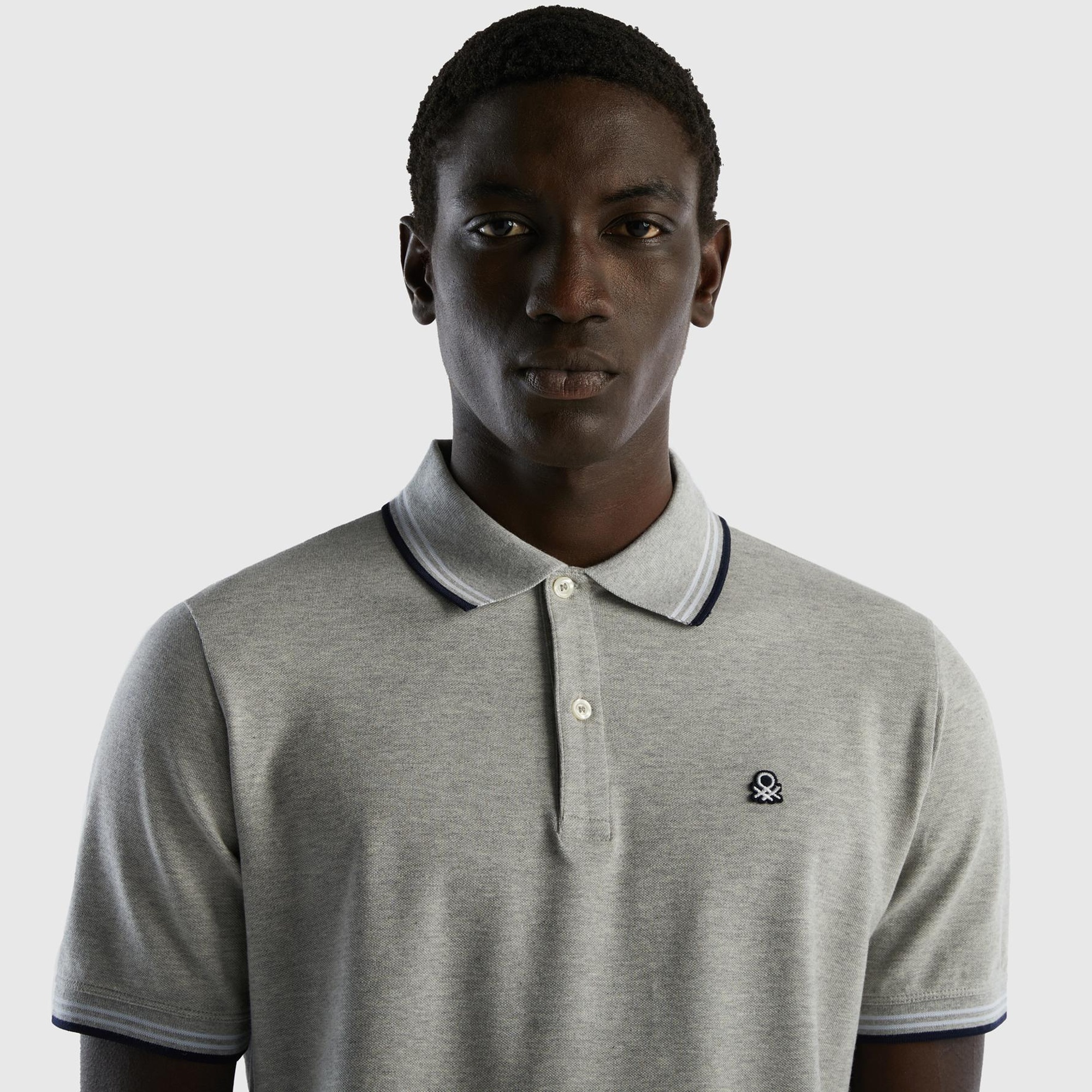 Erkek Gri Melanj Kol ve Yaka Ucu Çizgili Polo