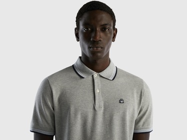  Erkek Gri Melanj Kol ve Yaka Ucu Çizgili Polo