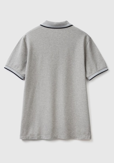  Erkek Gri Melanj Kol ve Yaka Ucu Çizgili Polo