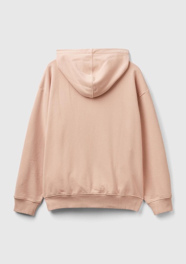  Erkek Pudra Pamuk Karışımlı Önü Logo Baskılı Kapüşonlu Sweatshirt