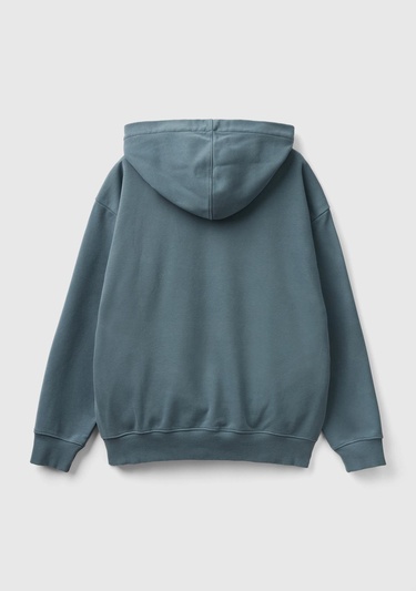  Erkek Füme Pamuk Karışımlı Önü Logo Baskılı Kapüşonlu Sweatshirt