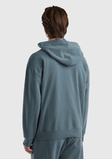  Erkek Füme Pamuk Karışımlı Önü Logo Baskılı Kapüşonlu Sweatshirt