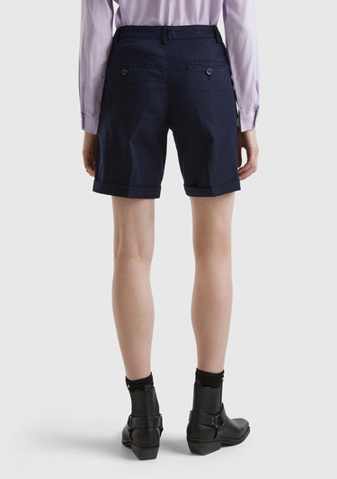  Kadın Koyu Lacivert %100 Koton Chino Bermuda