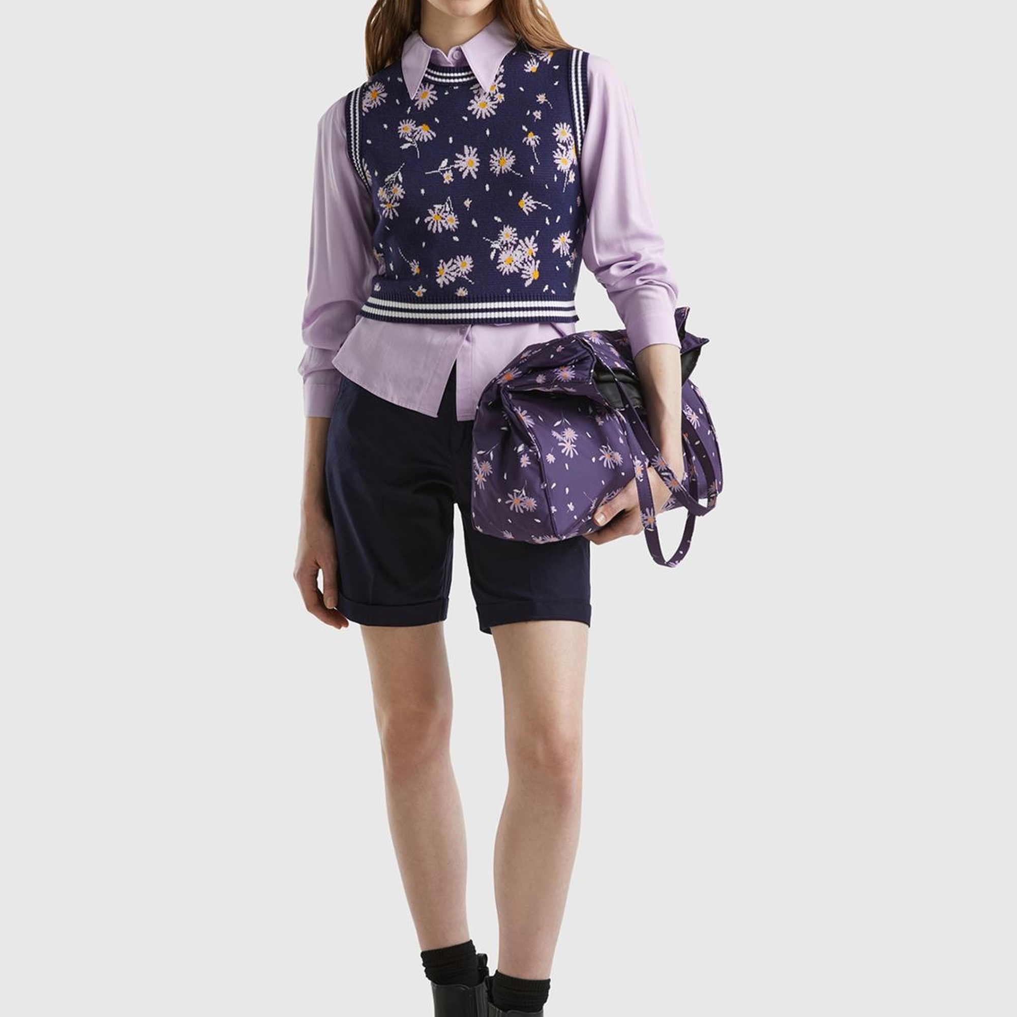 Kadın Koyu Lacivert %100 Koton Chino Bermuda