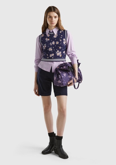  Kadın Koyu Lacivert %100 Koton Chino Bermuda