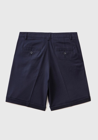  Kadın Koyu Lacivert %100 Koton Chino Bermuda