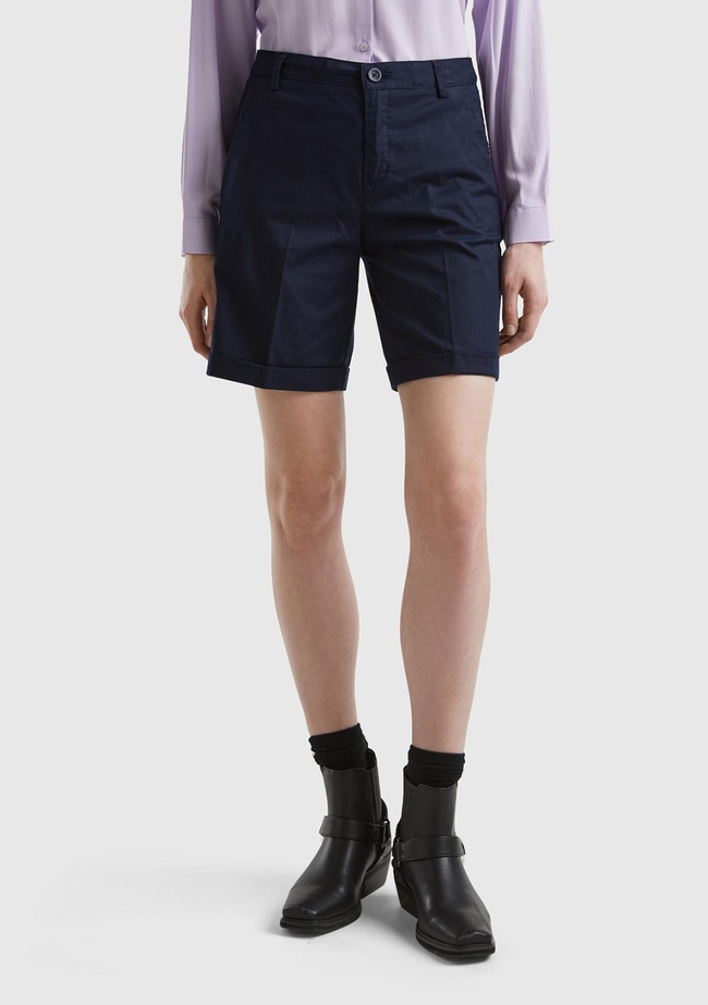  Kadın Koyu Lacivert %100 Koton Chino Bermuda