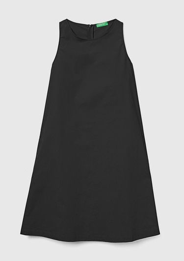  Kadın Siyah %100 Koton Kolsuz Midi Boy Elbise