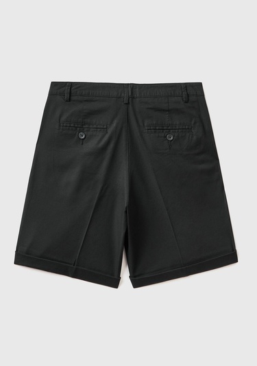  Kadın Siyah %100 Koton Chino Bermuda