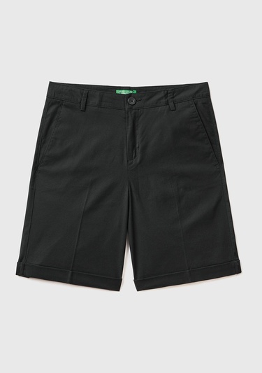  Kadın Siyah %100 Koton Chino Bermuda