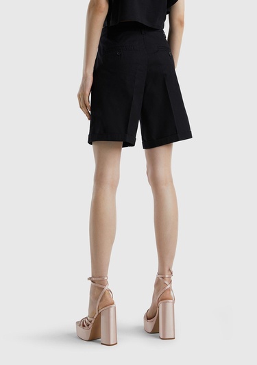  Kadın Siyah %100 Koton Chino Bermuda