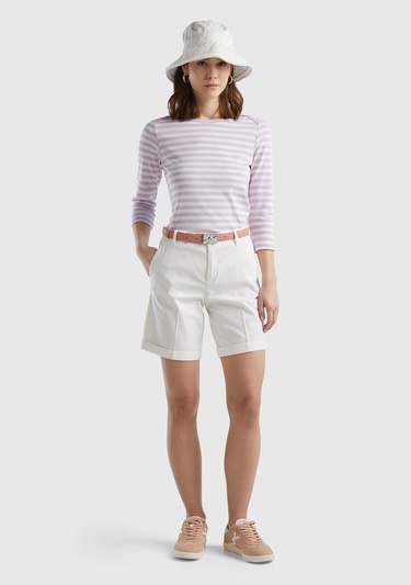  Kadın Beyaz %100 Koton Chino Bermuda