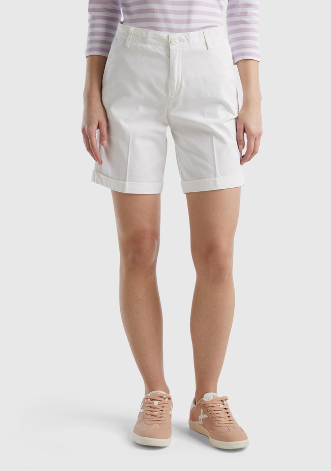  Kadın Beyaz %100 Koton Chino Bermuda