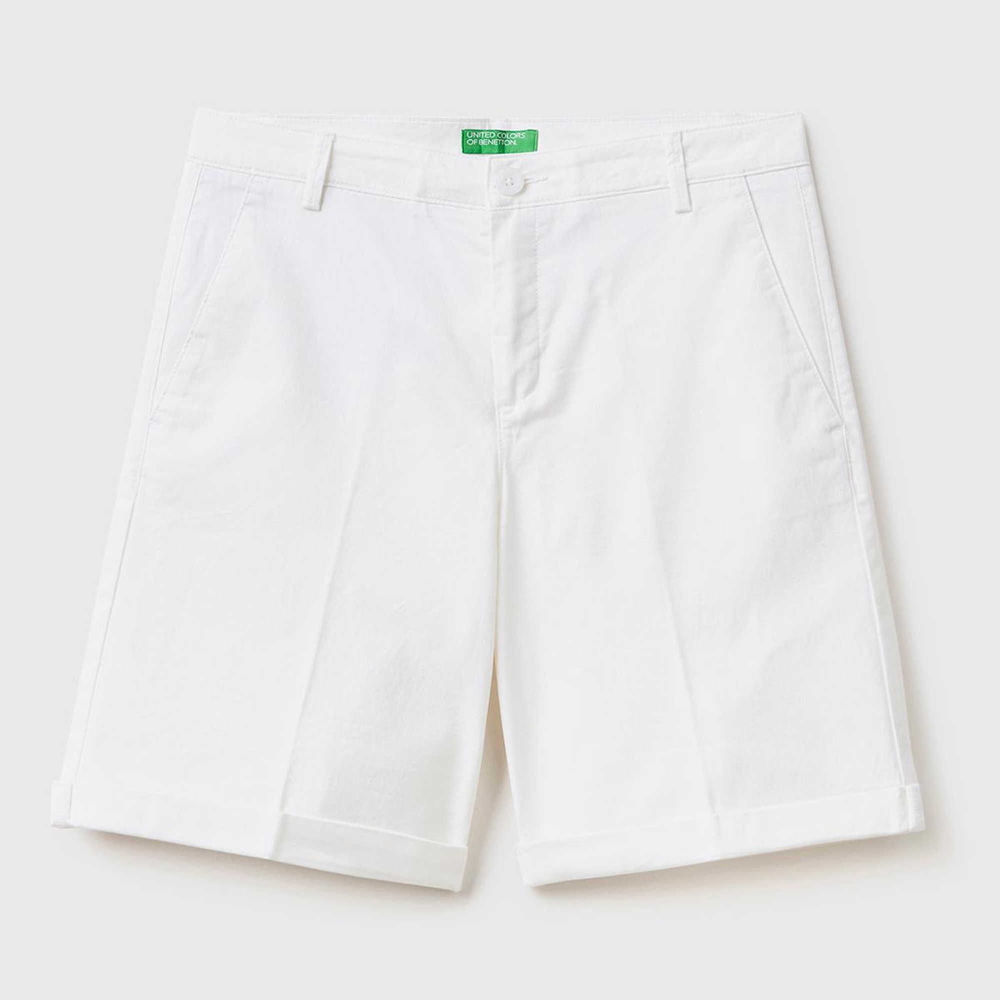 Kadın Beyaz %100 Koton Chino Bermuda