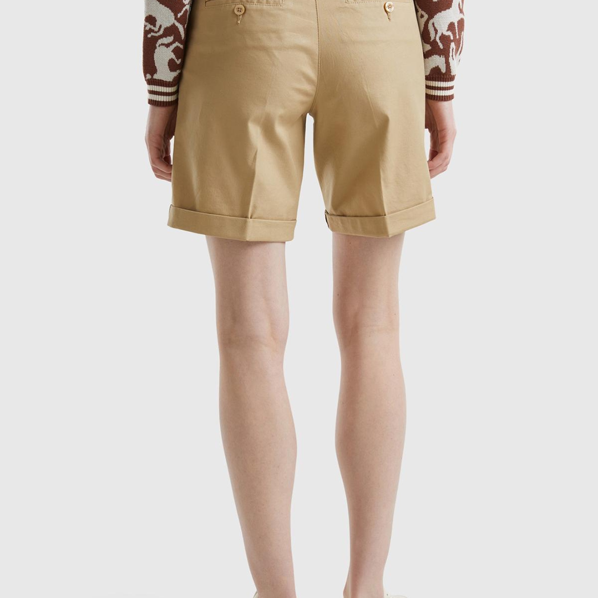 Kadın Bej %100 Koton Chino Bermuda