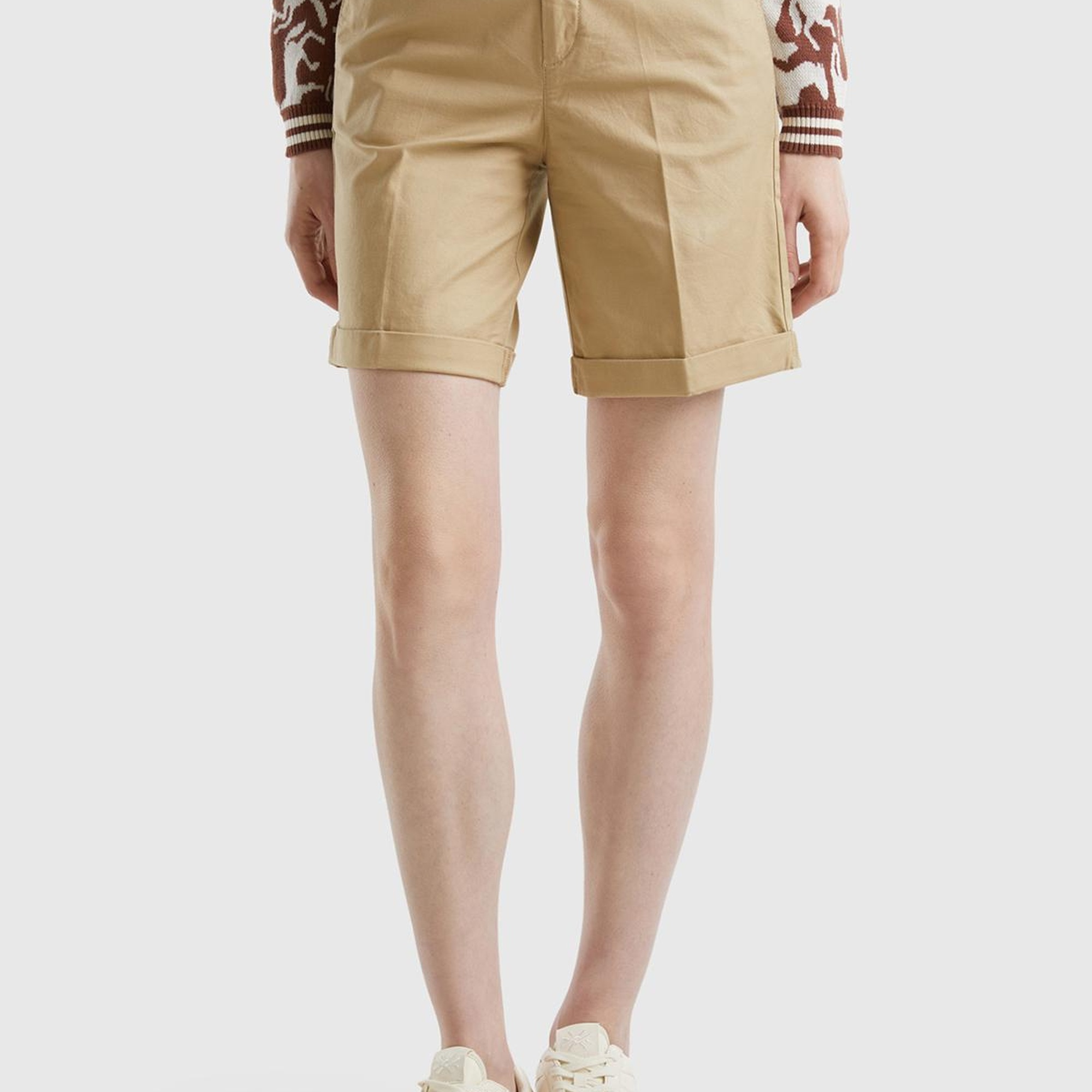 Kadın Bej %100 Koton Chino Bermuda